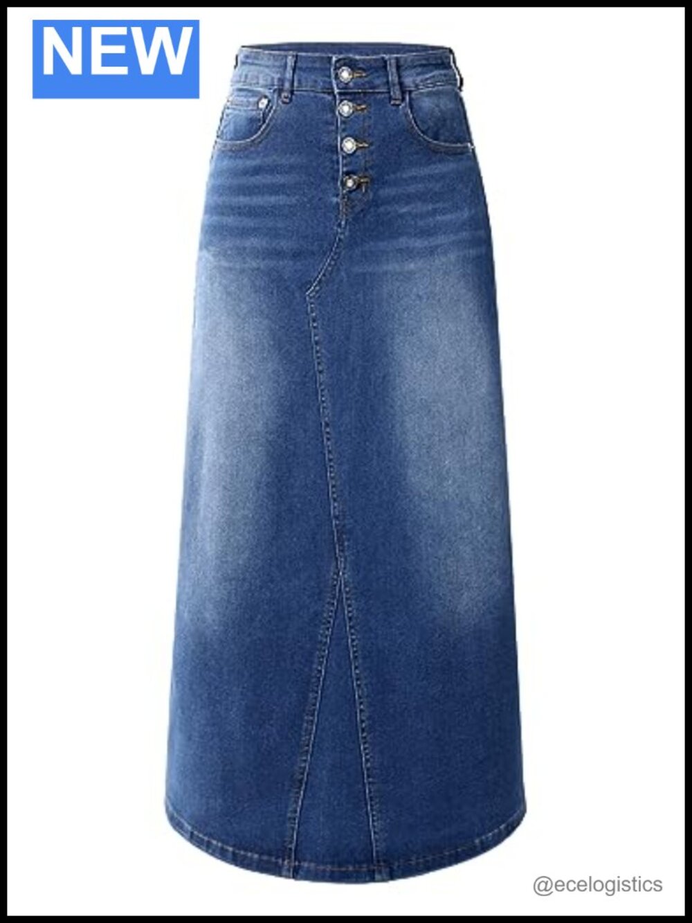 Womens Long Denim Skirt High Rise A-Line Stretch Maxi Jean Skirt